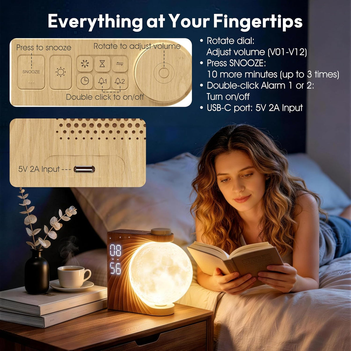 Alarm Clock for Bedrooms, Sunrise Alarm Clock Wake up Light for Kids Teens, White Noise Sound Machine, Moon Light Dual Alarms for Heavy Sleepers, Night Light Clock for Preppy Room Decor
