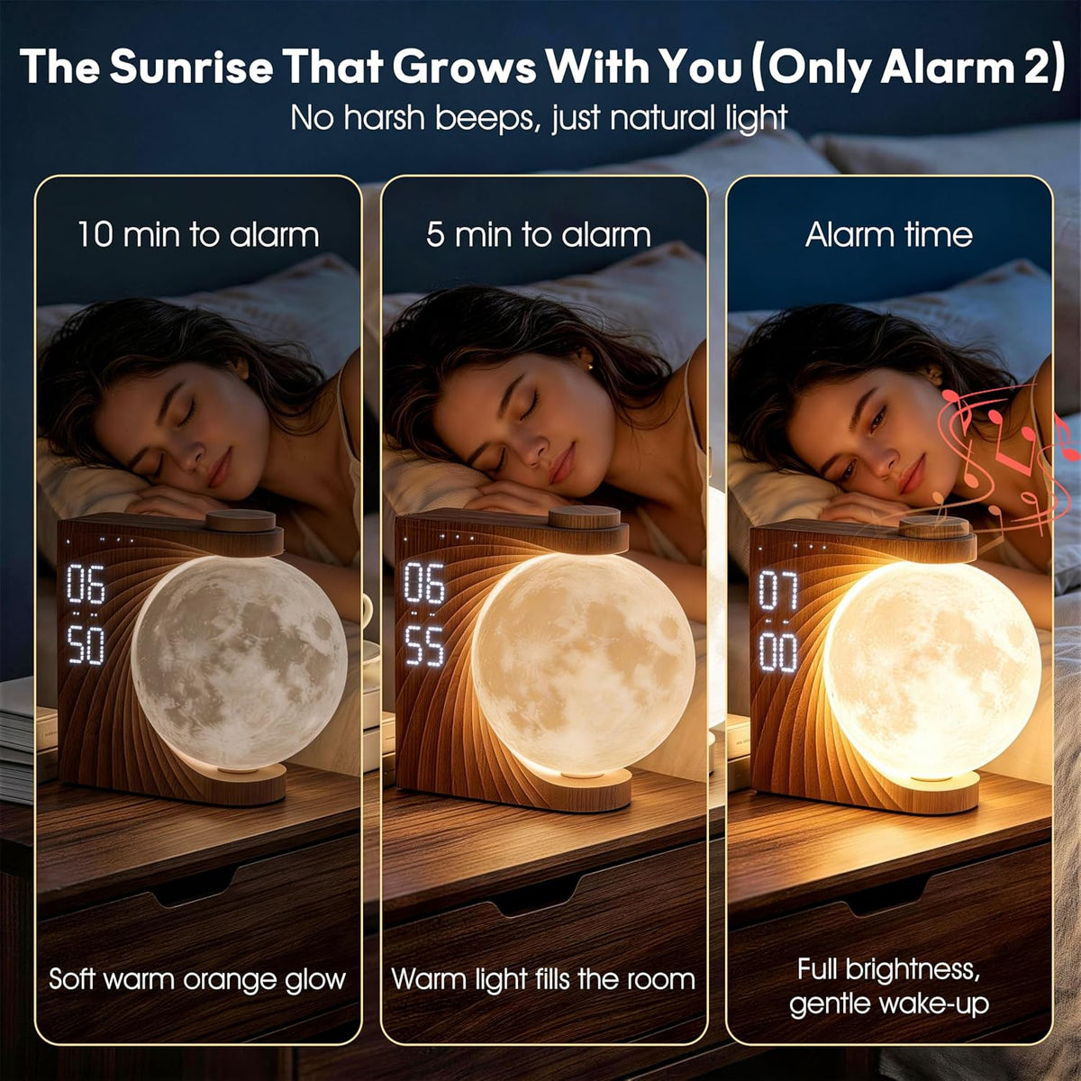 Alarm Clock for Bedrooms, Sunrise Alarm Clock Wake up Light for Kids Teens, White Noise Sound Machine, Moon Light Dual Alarms for Heavy Sleepers, Night Light Clock for Preppy Room Decor