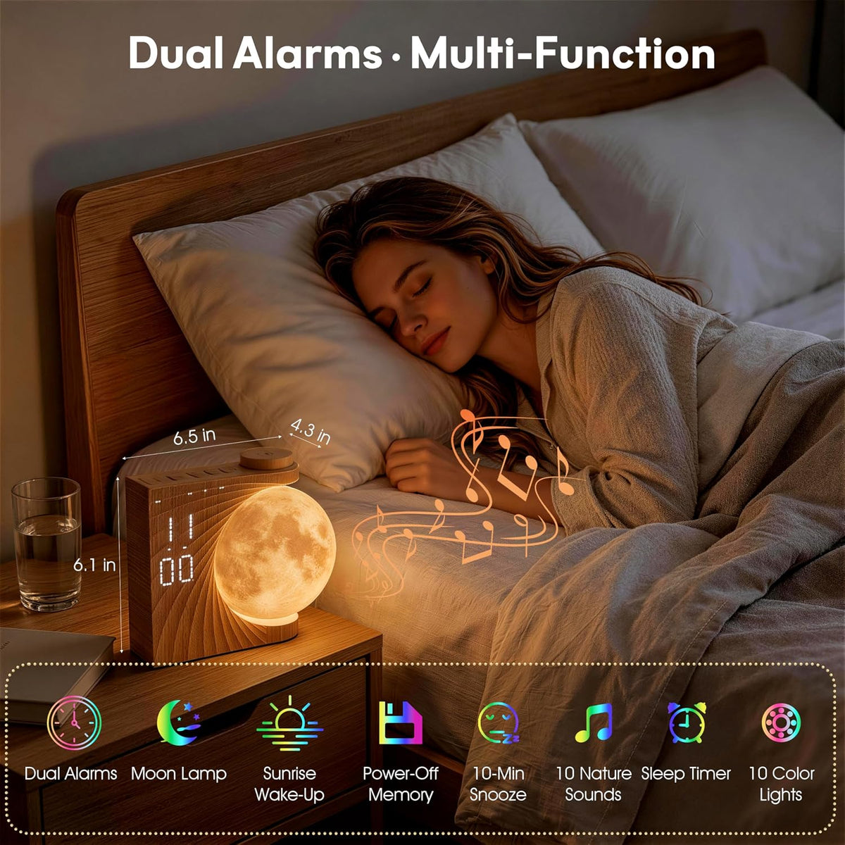 Alarm Clock for Bedrooms, Sunrise Alarm Clock Wake up Light for Kids Teens, White Noise Sound Machine, Moon Light Dual Alarms for Heavy Sleepers, Night Light Clock for Preppy Room Decor