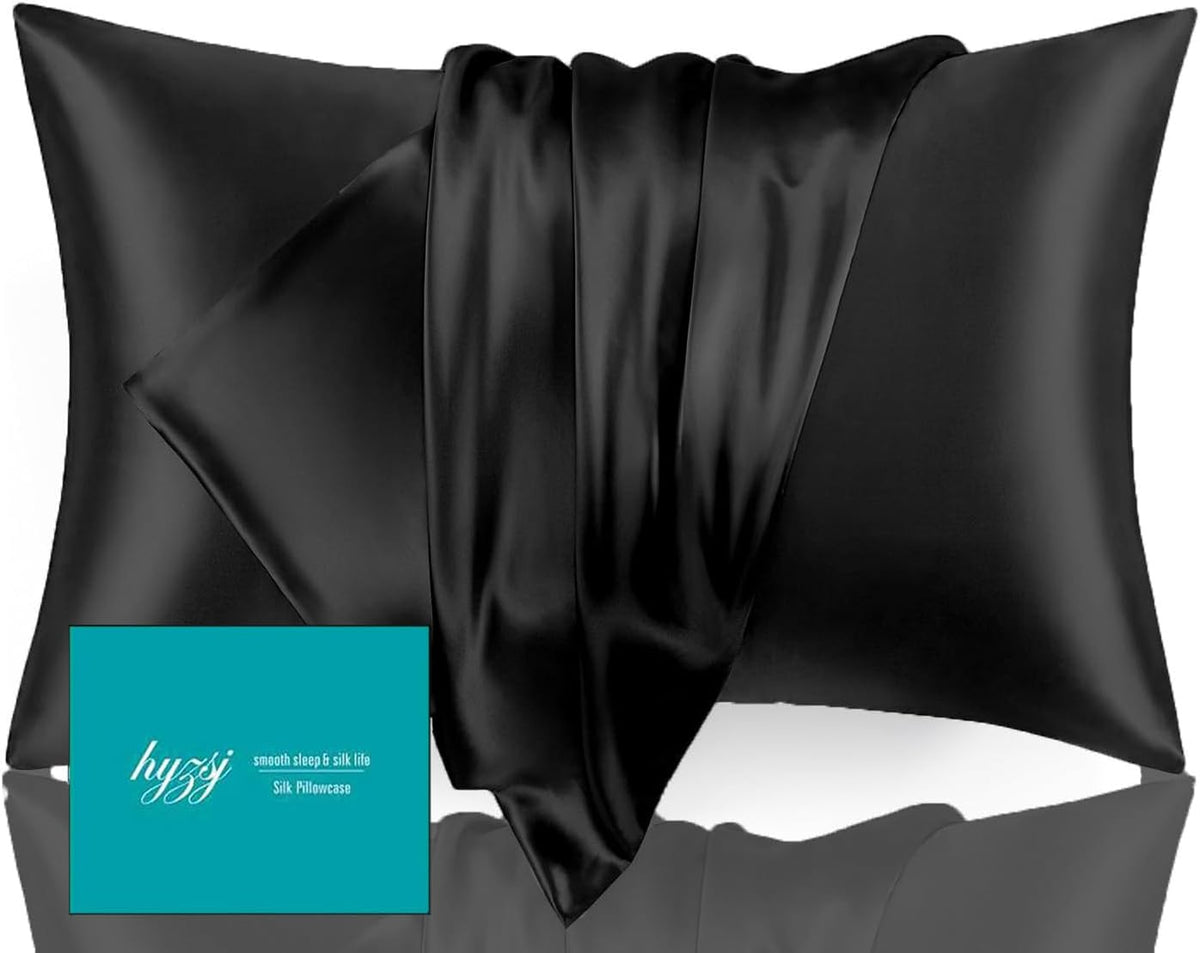 Black Silk Pillowcase King Size with Hidden Zipper