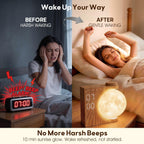 Alarm Clock for Bedrooms, Sunrise Alarm Clock Wake up Light for Kids Teens, White Noise Sound Machine, Moon Light Dual Alarms for Heavy Sleepers, Night Light Clock for Preppy Room Decor