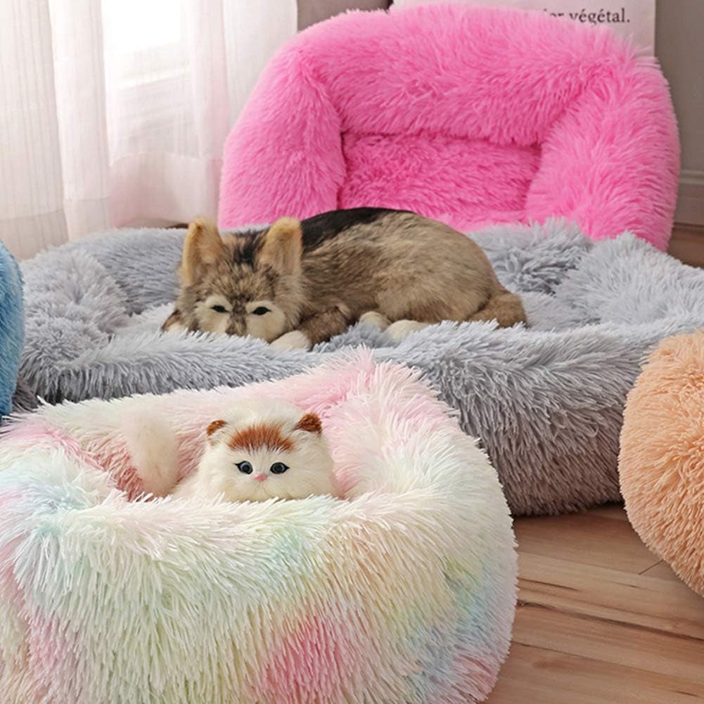 Cozy Cave Donut Pet Bed for Dogs & Cats - Self-Warming Plush Cushion for Improved Sleep - Dark Gray XS