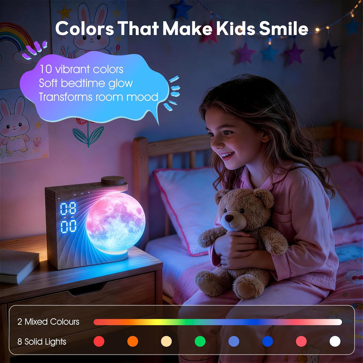 Alarm Clock for Bedrooms, Sunrise Alarm Clock Wake up Light for Kids Teens, White Noise Sound Machine, Moon Light Dual Alarms for Heavy Sleepers, Night Light Clock for Preppy Room Decor