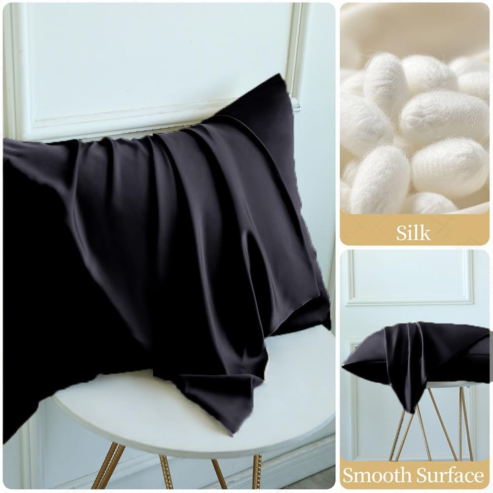 Black Silk Pillowcase King Size with Hidden Zipper