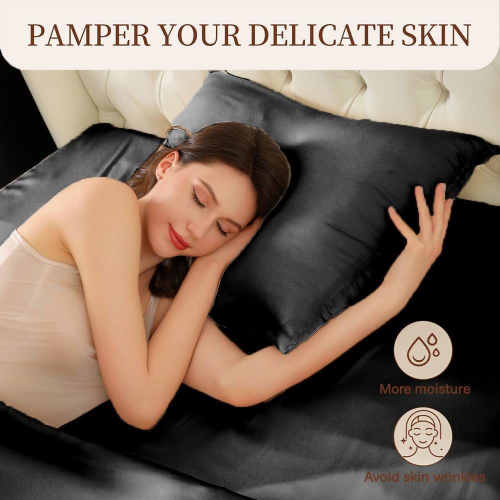 Black Silk Pillowcase King Size with Hidden Zipper